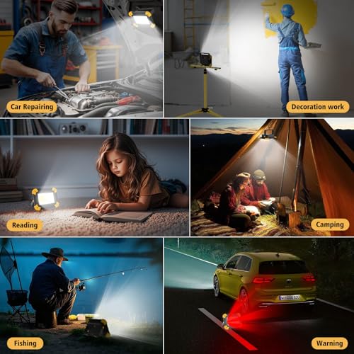 AUMIO 2-Pack Magnetic LED Work Lights, USB Rechargeable 40W with 5 Modes | Dual Magnetic Bases | 180° Adjustable Stand | Wide Flood Beam | Hands-Free Lighting | Job Site & Car Repair & Garage - color: Magnetic 2-Pack