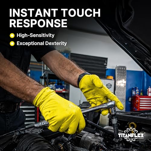 TitanFlex Heavy Duty Industrial Nitrile Gloves with Raised Diamond Texture, 6-mil, Latex Free (Dark Green/Yellow) - color: 05 Yellow (100ct), size: X-Large