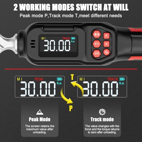 VANPO 1/4 Drive Digital Torque Wrench Set 1.11-22.12 ft.lb, ±2% Accuracy | 1.5-30 N.m Electronic Torque Wrench Set with Bits & Sockets, Buzzer/LED Indicator Alarm, for Carbon Fiber Bike, Motorcycle - size: 1/4-Inch (1.11-22.12 ft.lb/1.5-30 N.m)