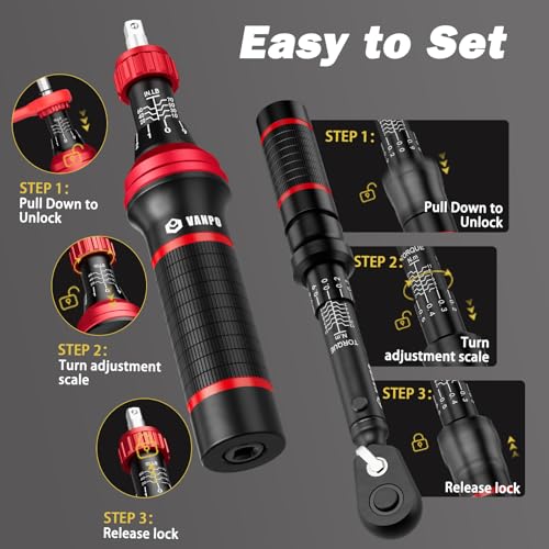 VANPO 49-Pc Torque Screwdriver & Wrench Set, 10-70In-lb & 1-12Nm Dual Range | with S2 Steel Bits & Sockets, for MTB Carbon Bikes, Firearm Optics, Scope Mounting & Professional DIY Repairs - size: 10-70 inlb