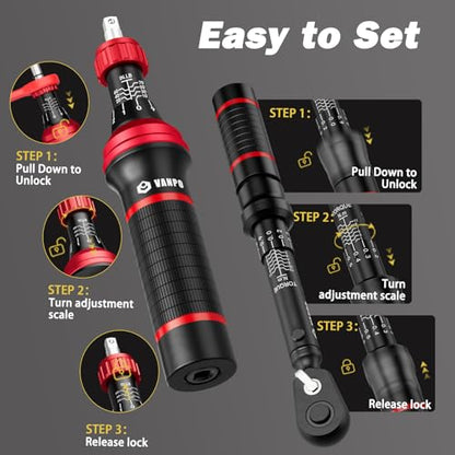 VANPO 49-Pc Torque Screwdriver & Wrench Set, 10-70In-lb & 1-12Nm Dual Range | with S2 Steel Bits & Sockets, for MTB Carbon Bikes, Firearm Optics, Scope Mounting & Professional DIY Repairs - size: 10-70 inlb
