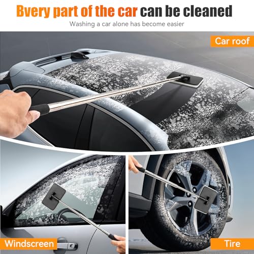 Car Wash Brush, Car Wash Brush with Long Handle, Portable for Inside and Outside Use, Supplies Washing Mop Kit Care Kit for Rv Truck Windshield Cleaning(40inch)