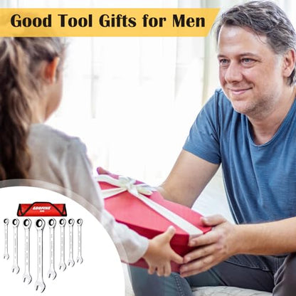 Egofine 8-Piece Ratcheting Wrench Set, Cr-V Steel SAE Wrench Set from 1/4" to 11/16", 72 Teeth Ratchet Wrench, 12 Point Open End & Box End Combination wrench set with Roll Up Pouch - size: SAE-8 piece set