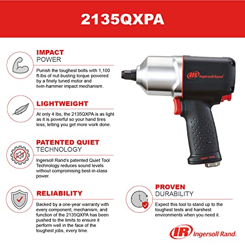 Ingersoll Rand 2135QXPA 1/2" Air Impact Wrench, Quiet, 1,100 ft-lbs Nut-Busting Torque - style: 2135QXPA