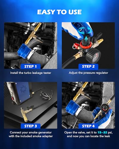 Orion Motor Tech Turbo Boost Leak Tester Set, Turbo System Leakage Tester Kit with Smoke Adapter 6 Pairs of Stepped Adapters 1.2" to 3.5", Turbo Pressure Leak Tester for Cooling Emission Exhaust Pipes