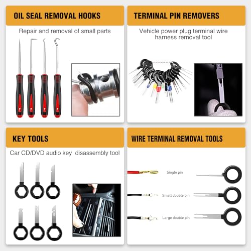 GOOACC 238Pcs Trim Removal Tool, Auto Push Pin Bumper Retainer Clip Set Fastener Terminal Remover Tool Adhesive Cable Clips Kit Car Panel Radio Removal Auto Clip Pliers, Black - color: 120Pcs Clips +118 Remover Black
