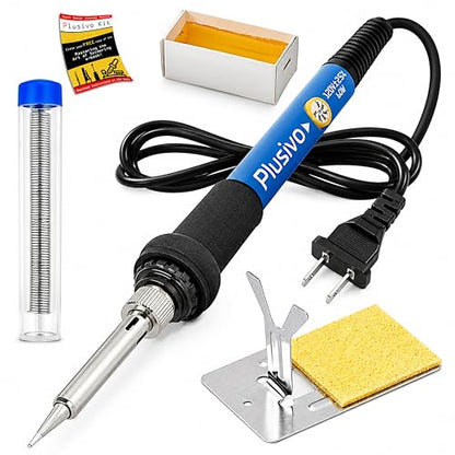 Soldering Iron Kit, 60W Adjustable Temperature 5-in-1 Solder Wire, Stand, Sponge, Rosin Paste Flux, Fast Heating Desoldering Tool for Electronics Repair Hobby DIY 120 V US Plug - color: Soldering Iron Kit 7