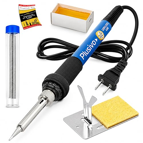 Soldering Iron Kit, 60W Adjustable Temperature 5-in-1 Solder Wire, Stand, Sponge, Rosin Paste Flux, Fast Heating Desoldering Tool for Electronics Repair Hobby DIY 120 V US Plug - color: Soldering Iron Kit 7