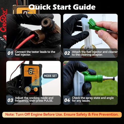 Creator Fuel Injector Testing and Cleaning Tool Kit, 8 Pulse Modes, 4-Wire Dual-Channel Simultaneous Testing, 8 Adapter Sizes, 12V/5V Output for DIY Auto Repair