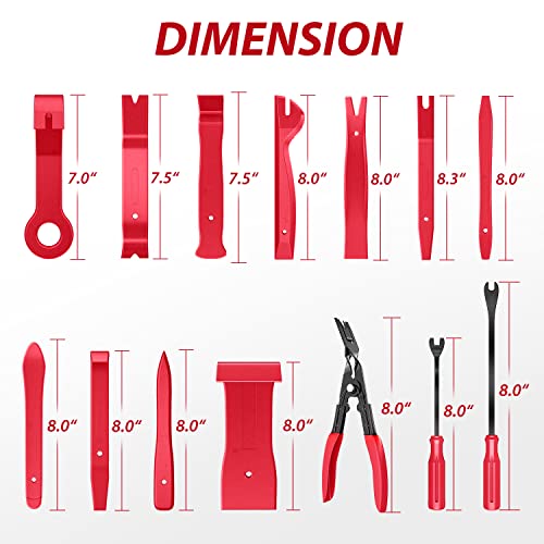 Nilight 200Pcs Trim Removal Tool, Auto Push Pin Bumper Retainer Clip Set Fastener Terminal Remover Adhesive Cable Clips Round Handle Crowbar Kit Car Panel Radio Auto Clip Pliers - color: 200 Clips+ Remover Tools Red