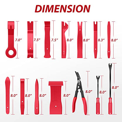 Nilight 200Pcs Trim Removal Tool, Auto Push Pin Bumper Retainer Clip Set Fastener Terminal Remover Adhesive Cable Clips Round Handle Crowbar Kit Car Panel Radio Auto Clip Pliers - color: 200 Clips+ Remover Tools Red