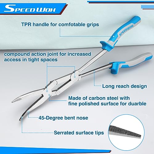 SPEEDWOX 13-Inch Dual Pivot Pliers - Bent Nose Dual Material Long Reach Extra Long Compound Action Pliers - style: Bend Nose Pliers