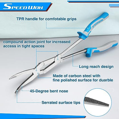 SPEEDWOX 13-Inch Dual Pivot Pliers - Bent Nose Dual Material Long Reach Extra Long Compound Action Pliers - style: Bend Nose Pliers