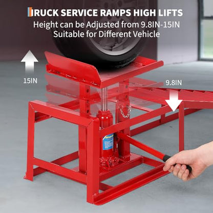 2PCS Hydraulic Car and Truck Service Ramps,11000 Lbs (5 Tons) Capacity, Low Profile Car Lift Service Ramp for Oil Changes, Adjustable Lift Height 9.8" to 16.21", Home,Vehicle Auto Garage (Blue 5T) - color: Blue 5t