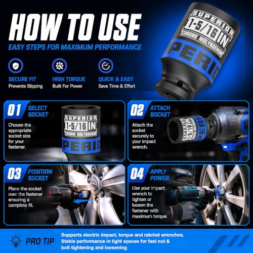 1/2" Drive Impact Socket, 1-5/16 Inch Deep Socket, SAE, CR-MO Axle Nut Socket, 6 Point, for Automotive Repair, Axle Shaft Nuts Removal & Installation - size: 1/2" Drive 1-5/16 Inch Deep