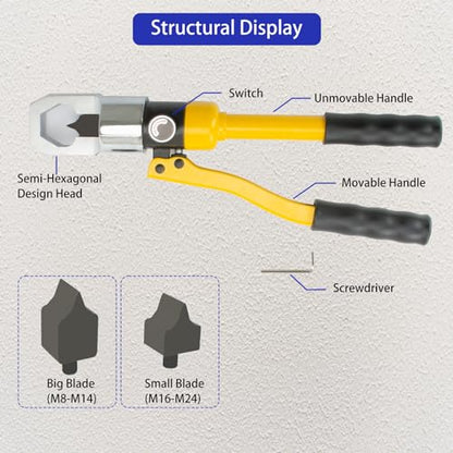 Hydraulic Nut Splitter Tool, Max 10t Force Suitable for Breaking & Removing Damaged Rusty Broken Heavy Duty Nut (Range: M8-M24) Independently in Hand-Power