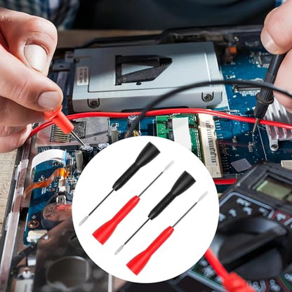 4 Pack 2mm Extended Needle Test Probes, Black & Red | 600V 10A, Insulation Piercing Probe Tips, Stainless Steel, Compatible with Fluke, Universal Test Leads