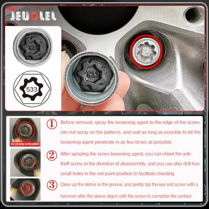 533 Wheel Locking Nut Key for VW, Socket Adapter (OD 28mm-ID 25mm) | Wheel Lock Nut Socket Adapter, Anti-Theft Lug Nut Removal Tool, Anti-Theft Screw Remover, Repair Tool, Tyre Fitting, garage - size: Socket 533