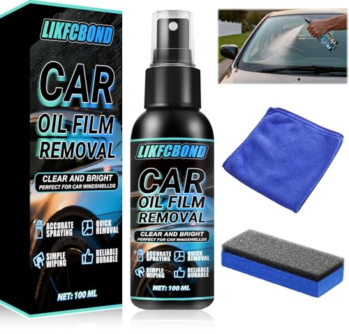Oil Film Remover Spray for Car Windows 100ml, Shower Door Cleaner | Automotive Whidshield Cleaner Set, Liquid Cleaing Spray for Cleaning Car Exterior and Interior, Clear Vision, Mirror, Screens