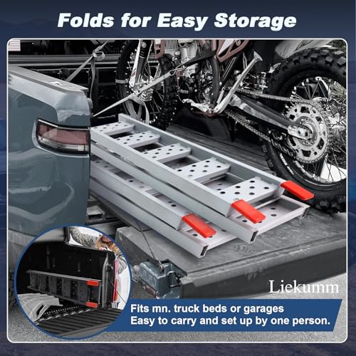 LIEKUMM 83" Motorcycle Ramp 1-Pack, 480 lbs Capacity Folding Loading Ramp for Pickup Trucks, Heavy Duty Dirt Bike Ramp for Truck, Trailer (Silver) - size: 83"L(Silver/1PC)
