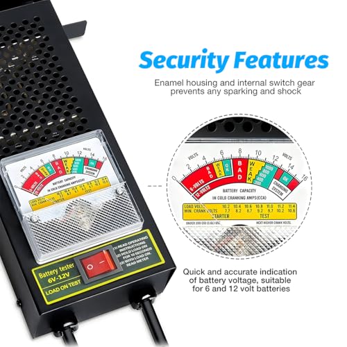 Car Battery Load Tester, 6V-12V Battery Alternator Checker with Voltmeter & Alligator, Versatile Automotive Charging System Diagnosis for All Batteries, Universal for Vehicles