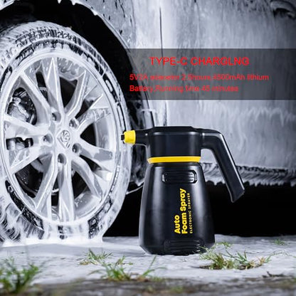 Electric Foam Sprayer for Car Washing, Upgraded Durable 2L Battery Powered Foam Cannon with USB-C Charging, Portable Cordless Pressure Sprayer for Auto Detailing, Home & Garden Cleaning