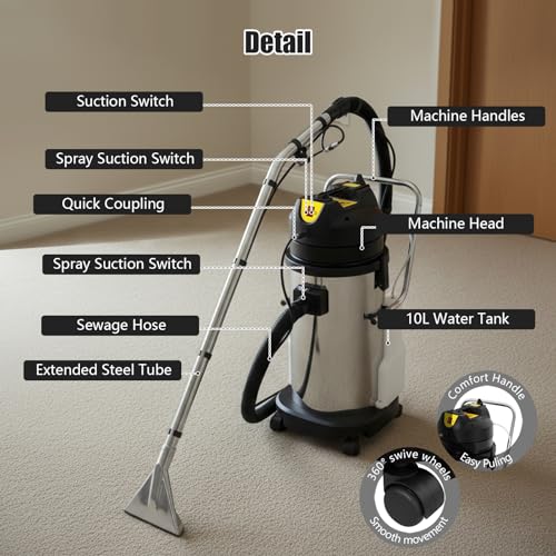 40L/11Gal Commercial Carpet Cleaner Machine, 6-in-1 with Dual Motors | Professional Heavy-Duty Floor Cleaner for Home & Commercial, Upholstery & Hard Floor (2-Parcel Ship)
