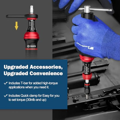 VANPO Torque Screwdriver, 10-70 In-lb, 64 Piece, Click Style for Gunsmith | 1 in-lb Increment, Grip ergonomics, 1/4 Inch Torque Wrench Screwdriver Set with S2 Bits for Electronics,Bike & Mounting