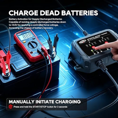 TOPDC 2-Bank 4A Smart Battery Charger for STD, AGM and LiFePO4 | Overcharge protection and temperature compensation help manage charging as battery and ambient temperatures change. - size: 4A (2A*2Banks)