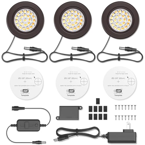 GETINLIGHT 2.5" Wide 3000K Dimmable LED Puck Lights Kit, Plug-in Installation with Recessed or Surface Mounted, Bronze Finish Over Metal Construction, Set of 3, IN-0113-3-BZ - color: Matte Bronze