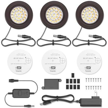GETINLIGHT 2.5" Wide 3000K Dimmable LED Puck Lights Kit, Plug-in Installation with Recessed or Surface Mounted, Bronze Finish Over Metal Construction, Set of 3, IN-0113-3-BZ - color: Matte Bronze