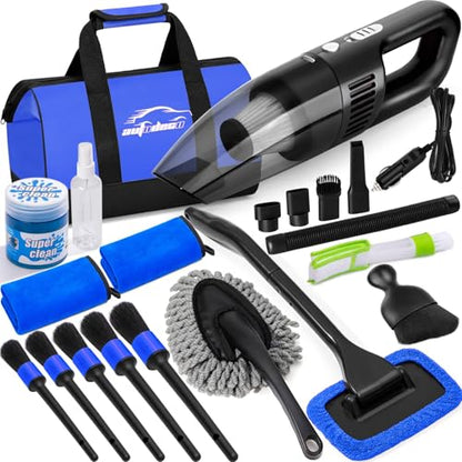 Car Cleaning Kit, Car Vacuum Interior Detailing Cleaner Kit with High Power Handheld Vacuum, Brush Set, Windshield Tool, Duster, Towels, Complete Car Care Tools for Women (Blue) - color: Blue