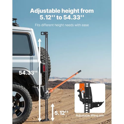 VEVOR Farm Jack 60inch, 7000 lbs Capacity Ratcheting Off Road Jeep Jack for Tractor, Truck, SUV, Bumper Lift, Orange - size: 5.1 x 9.1 x 60.0 inch