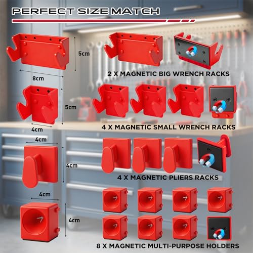 18PCS Magnetic Tool Organizer Set, Includes 8 Screwdriver Holders, 2 Large Wrench Organizers, 4 Small Wrench Organizers and 4 Pliers Racks for Toolbox, Garage and Workshop Storage, Tools Not Included - style: New Version-18PC Magnetic Kit