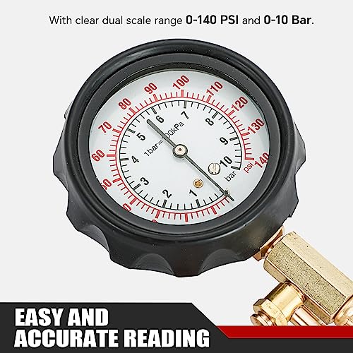 ATPEAM 0-140 PSI Fuel Injector Injection Pump Pressure Tester Gauge Kit TU-114 Fuel Pressure Tester Kit for Car Motorcycle Truck