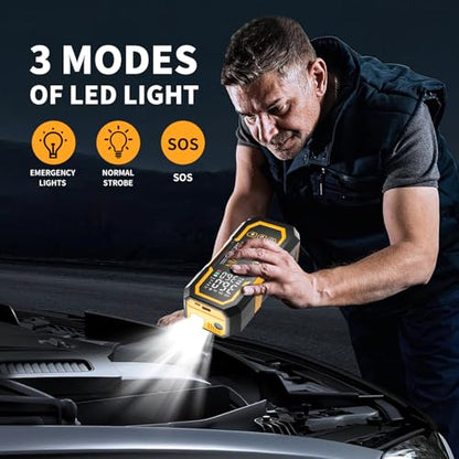 LEOWIN Jump Starter with Air Compressor Portable, Yellow | 4500A 12V Car Battery Jumper Starter (9.0 Gas/6.5L Diesel) with 150PSI Tire Inflator, with Smart Jumper Cables, LED Light - color: Yellow
