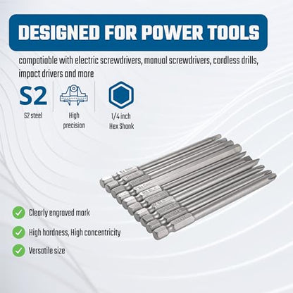 VESTTIO Hex Phillips Slotted Bit Set, 10-Piece, 4-Inch, Magnetic S2 | Assorted screwdriver bits, S2 alloy steel, 1/4 inch hex shank, magnetic tips, fit power screwdriver drill impact driver - size: 3SL3PH4HEX / 4 inch