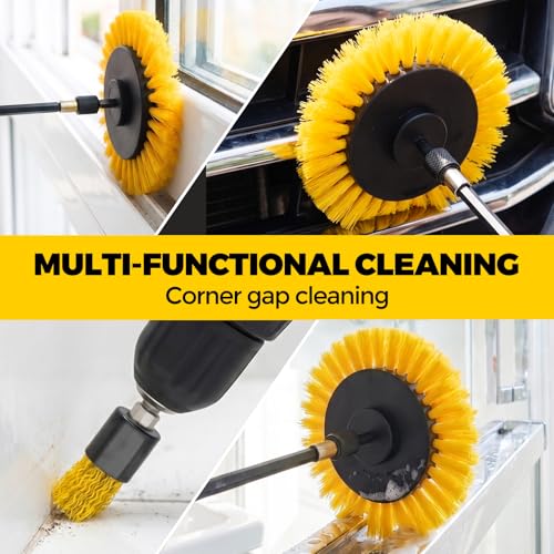 Holikme 20 Pack Drill Brush Attachments Set, Power Scrubber Brush with Extended Long Attachment, Ultra Soft Detailing Brush & Cleaning Cloth, All Purpose for Tile, Grout, Tub, Car Detailing