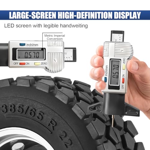 Digital Tire Tread Depth Gauge, Portable 0.01mm Resolution Vehicle Tire Wear Checker with LCD Display & Inch/MM Conversion, Universal Auto Measuring Tool for Car Truck Tires (Silver) - color: Silver