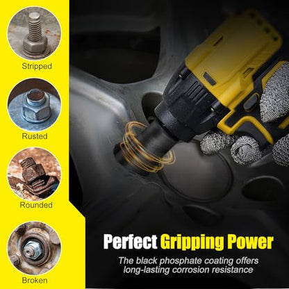 Topec 17Pcs Lug Nut Extractor Set, 1/2" Drive Locking Lug Nut Removal Tool, 8-27mm Wheel Lock Removal Kit, Deep Bolt Extractor Socket Set for Stripped, Broken, Rounded Bolts - size: 17 PCS