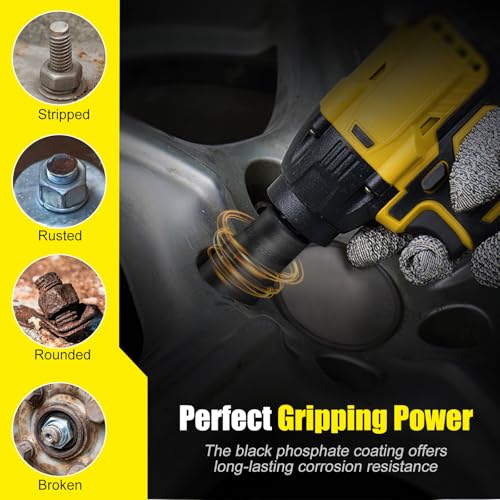 Topec 17Pcs Lug Nut Extractor Set, 1/2" Drive Locking Lug Nut Removal Tool, 8-27mm Wheel Lock Removal Kit, Deep Bolt Extractor Socket Set for Stripped, Broken, Rounded Bolts - size: 17 PCS