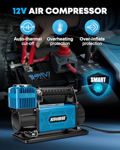 Kohree 12V Air Compressor, 7.06 CFM Fast Tire Inflator, Heavy Duty Tire Pump with Max 150 PSI for Offroad Truck, RV, 4x4 Vehicles - style: Basic-Single Cylinder