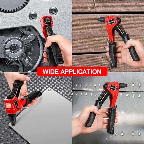 WETOLS Pop Rivet Gun Kit with 200 Blind Rivets,Upgraded Pop Rivet Tool Kit | Manual Single Hand Riveter with 4 Tool-Free Interchangeable Rivet Heads, 4 Drill Bits and Sturdy BMC Carrying Case - size: Regular Rivet Gun
