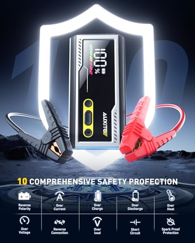 AUXITO 6000A Jump Starter, 12V Car Battery Jump Starter, Up to All Gas & 12L Diesel Engine with LED Display, Portable Jump Box with 3 Modes Flashlight and Jumper Cable, Storage Case - size: T3-6000A