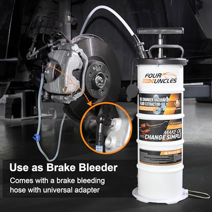 FOUR UNCLES Oil Extractor - Vacumm Fluid Extractor with Pump Tank Remover & Tubes for Oil Change and a Hose for Brake Bleeding - size: 6.5L Manual