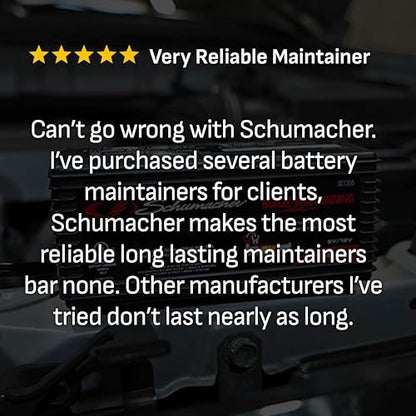 Schumacher Electric 1.5A Car Battery Charger and Maintainer, 3-in-1 Solution, for 6V/12V Power Sport, Automotive, and Marine Batteries, SC1355