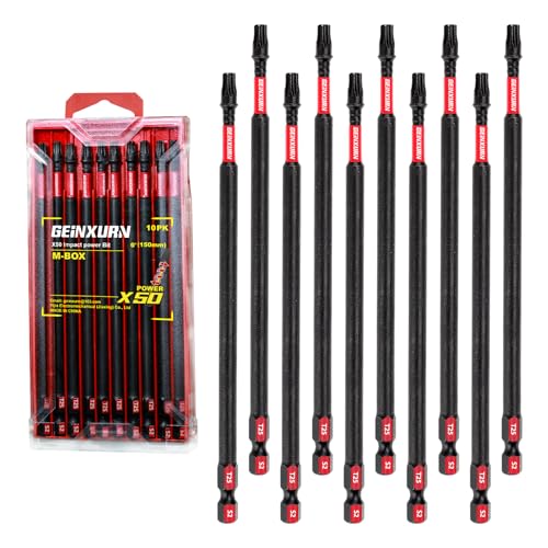 Geinxurn 10 Pieces 6 In. T25 Impact Tough Magnetic Screwdriver Bit Set, #25 Torx Head Power Bits, S2 Alloy Steel Star Bits with Storage M-Box - color: 10 Pcs, size: T25 - 6 in
