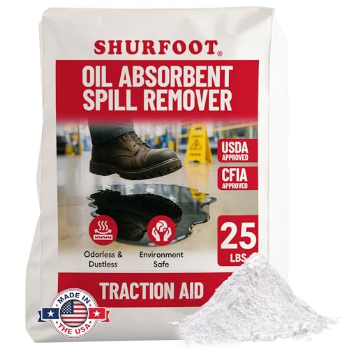 SHURFOOT 25lb Non-Slip Oil Absorbent - Provides Ice Traction & Vapor Suppression - Spill Control for Blood, Water & Oils - USDA Approved - Floor Dry Absorbent Odorless - Fire-Safe & Dustless - size: 25 LB