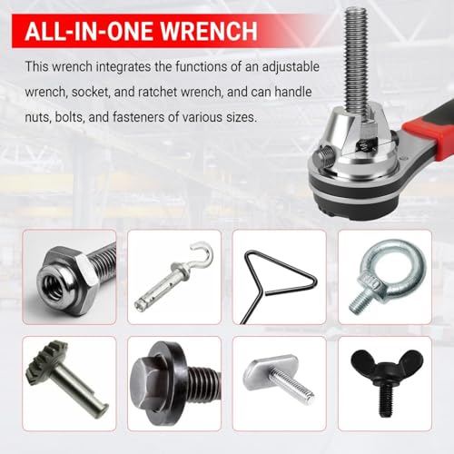 Adjustable Ratchet Wrench 6-24mm Jaw, Upgraded Universal Socket Wrench Tool | 360° Rotating Head, SAE and Metric, Reversible Switch, Cr-V Steel, Ratcheting Kit, Self-Adjusting Set for Nut/Bolt/Screw/Pipe