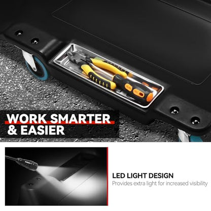 Auto Dynasty 40 Inches Mechanic Creeper, Automotive Garage Repair Low Profile Under Car Rolling Creeper with LED Light and Padded Headrest, Plastic, Black - color: Black, size: 40" L (w/LED Light)